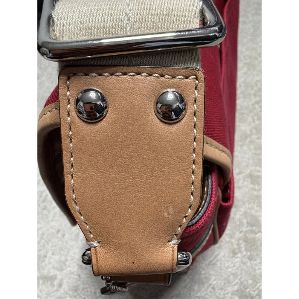COACH Voyager Red & Tan Canvas‎ /Leather Messenger Laptop Bag School Work Travel